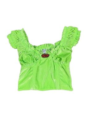 RARE omighty Neon Green Velvet Ruffle Tank Top